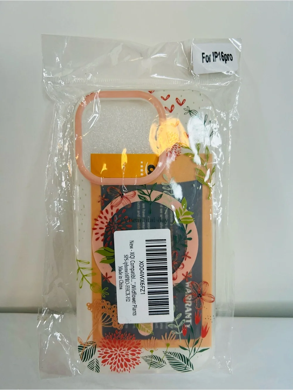 Floral Clear Phone Case for iPhone 16 pro with Pink Floral Pattern